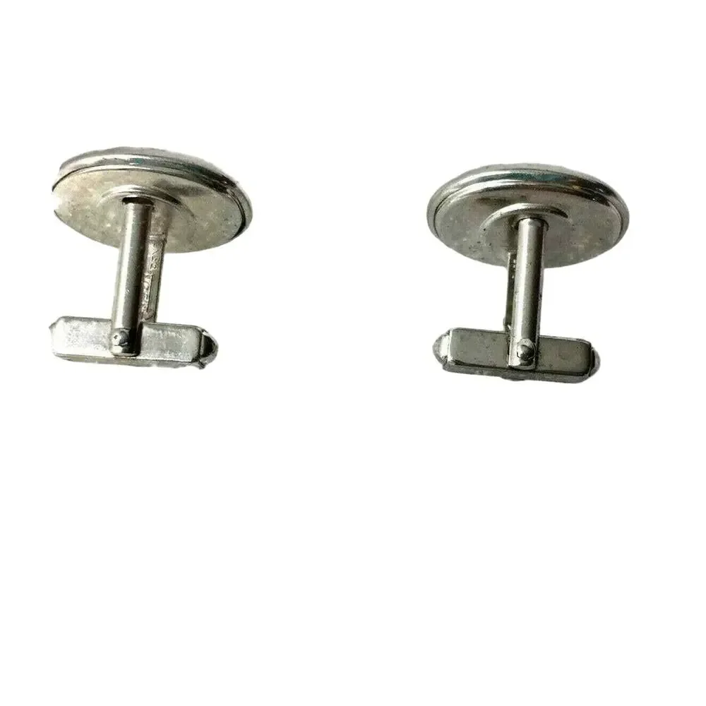 Anson Cuff Links Oval Blue Stone Silvertone Vintage‎ Estate Jewelry Marked